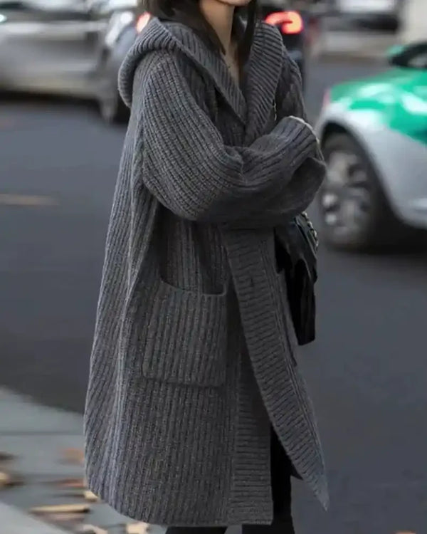Single Breasted 100% Cashmere Ribbed Cardigan With Hoodie