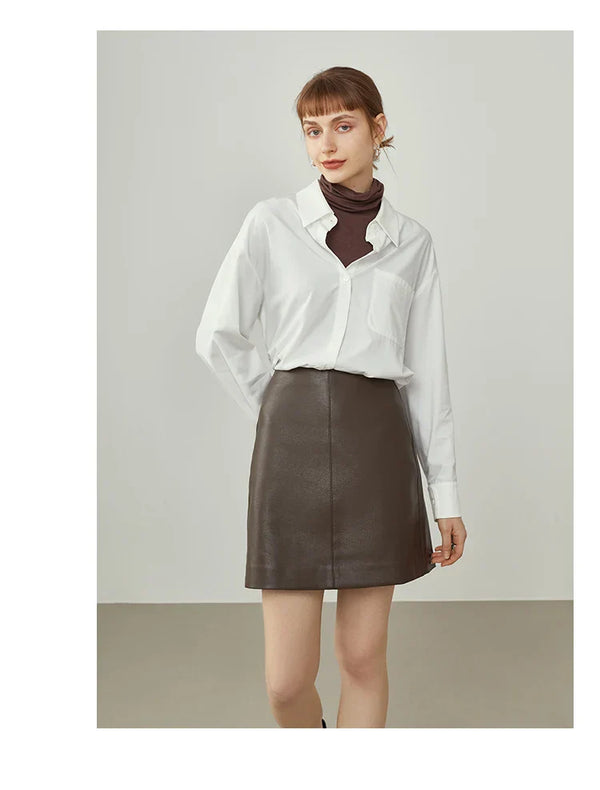 High Waist A-line Leather Skirt