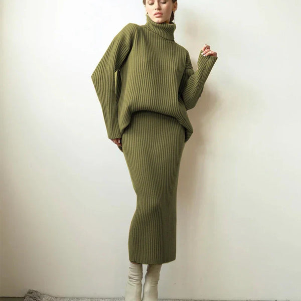 Turtle Neck Sweater and Midi Skirt Suits