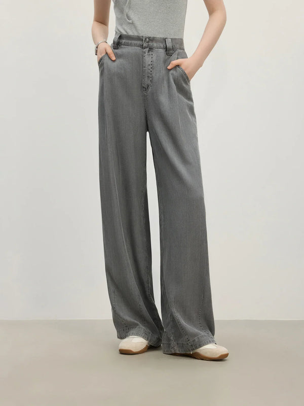 Draped Relaxed Wide-Leg Denim Pants