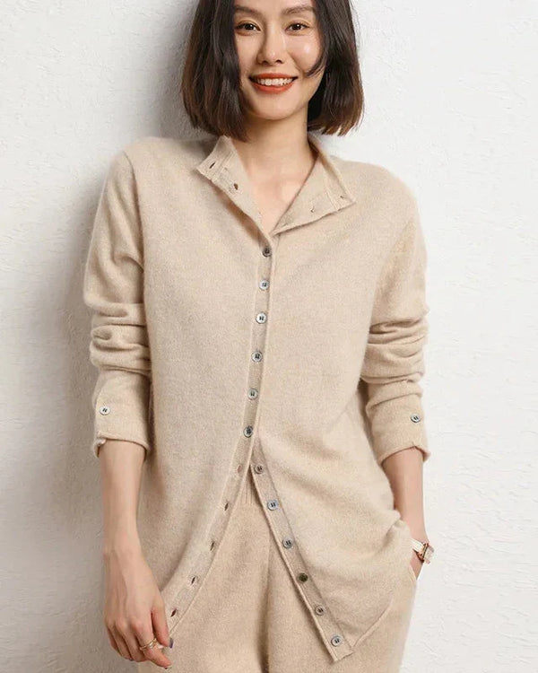 Cashmere Knitted Causal Stand-up Collar Cardigan