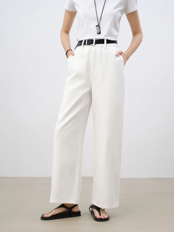 High Waist Cropped Denim Straight Pant