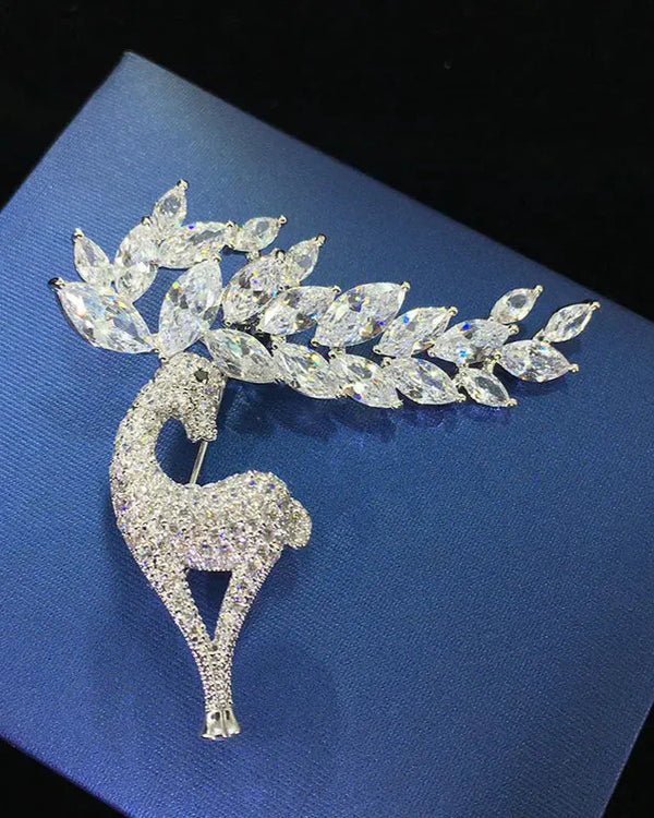 Christmas Deer Rhinestone Brooch Pin