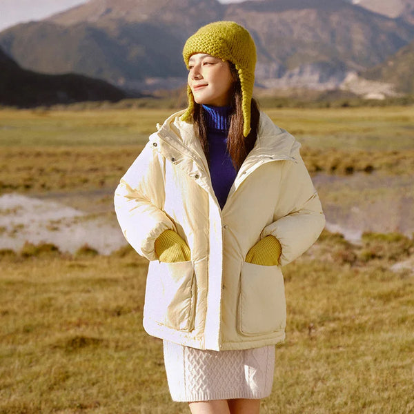 Textured Solid Color  down Hooded Outerwear