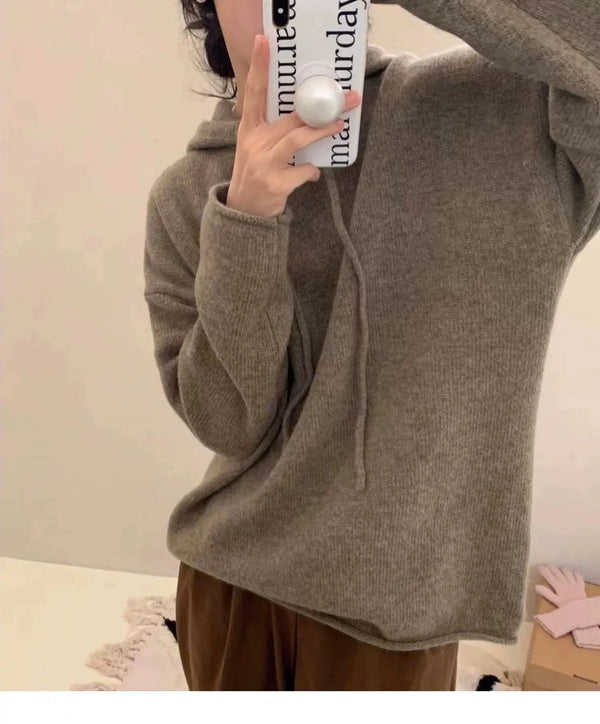Solid 100% Cashmere Knitted Hoodie