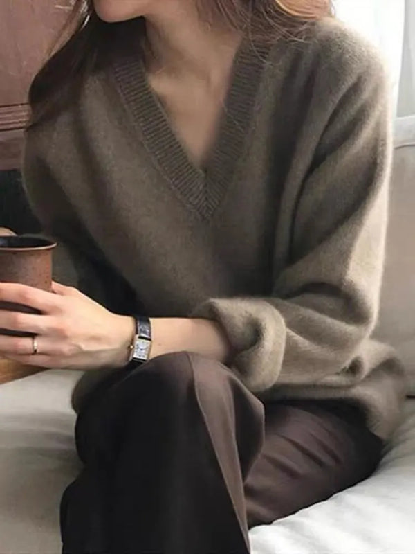 Slouchy V-neck Wool Sweater