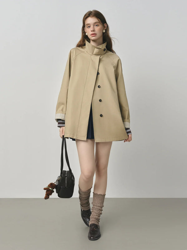 Short Stand Collar Windbreaker Trench Jacket