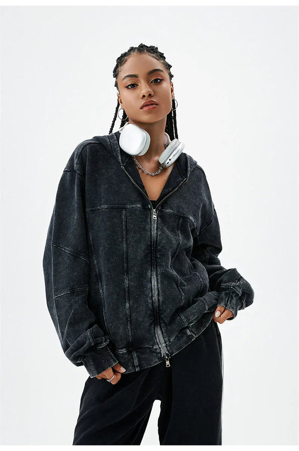 100% Cotton Retro Washed Zipper Hoodies