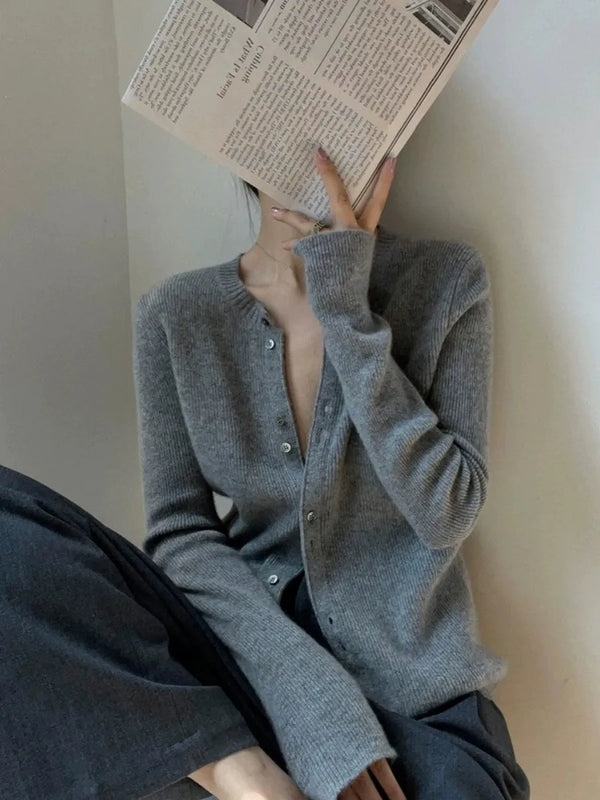 100% Wool Round Neck Cardigan