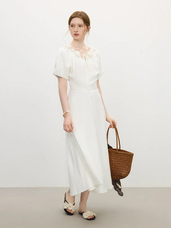 V-Neck Textured Sleeves Dress